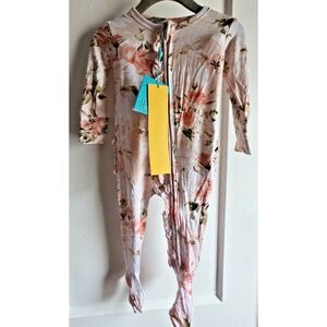 NWT POSH PEANUT one‎ piece ruffled full zip footed Sz 6-9M BAMBOO Floral